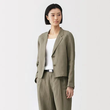 Giacca cropped in lino e lyocell da donna