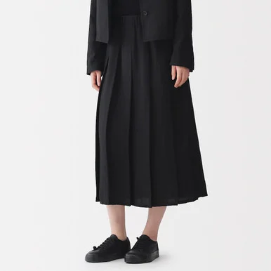 Gonna a pieghe in lino e lyocell da donna