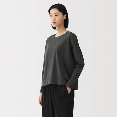 T-shirt a maniche lunghe relaxed fit in jersey di cotone da donna