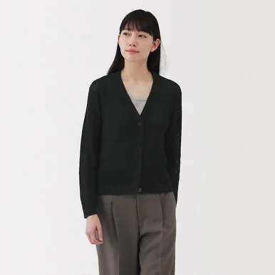 Cardigan scollo a V in maglia di lino da donna