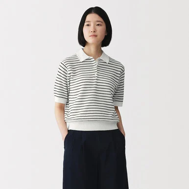 Polo in maglia traforata a torsione alta in cotone biologico da donna