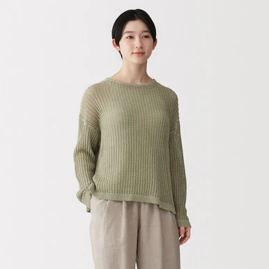 Maglione a punto a giorno misto lino da donna