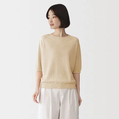 Maglione a maniche corte in lino a maglia fine da donna