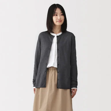 Cardigan girocollo in misto fibra di soia da donna