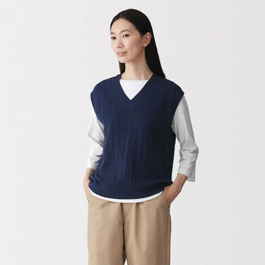 Gilet maglia a cavo misto cotone da donna