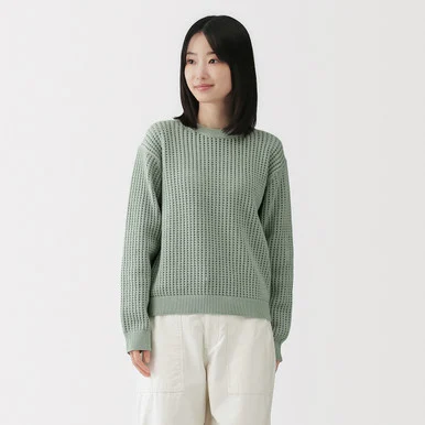 Maglione girocollo in misto cotone con lavorazione a rete da donna