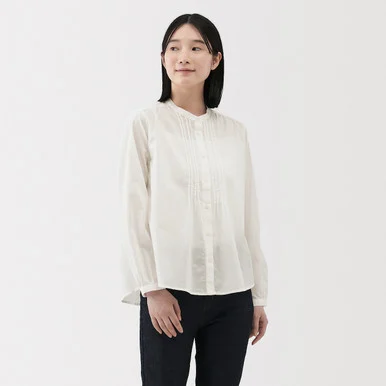 Camicetta in voile di cotone a maniche lunghe da donna
