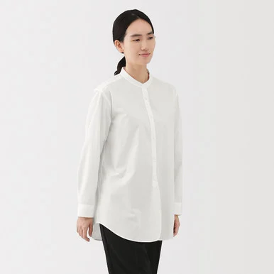 Tunica in cotone largo lavato con colletto alla coreana da donna