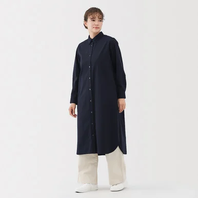 Abito camicia in tessuto popeline di cotone lavato da donna