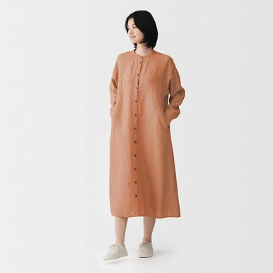 Camicia con colletto alla coreana in lino lavato da donna