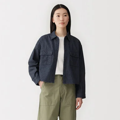 Giacca camicia leggera in denim misto kapok da donna