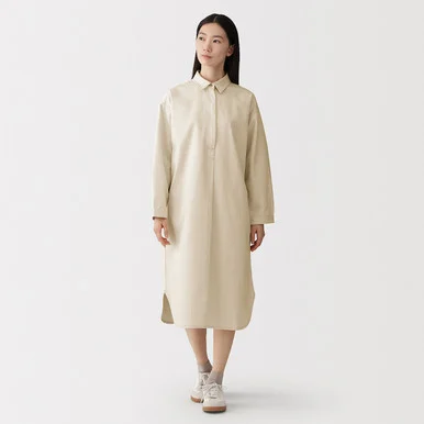 Abito camicia leggero in twill misto kapok da donna