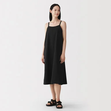Abito con spalline leggero in twill misto kapok da donna