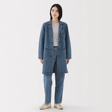 Cappotto in denim misto kapok da donna