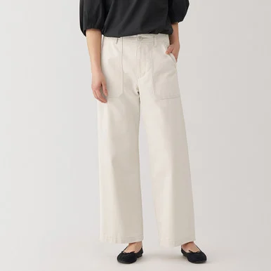 Pantaloni utilitari a gamba larga in cotone da donna