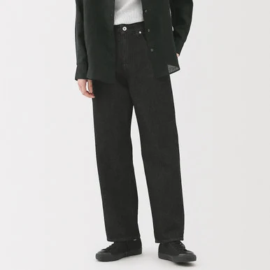 Jeans a gamba dritta in denim misto kapok da donna ‐ Nero