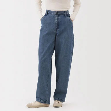 Jeans a gamba larga in denim misto kapok da donna