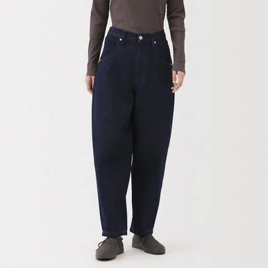 Pantaloni cocoon in misto denim e kapok da donna