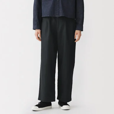 Pantaloni a gamba dritta in twill misto canapa da donna