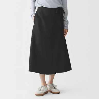 Gonna midi a portafoglio in twill misto canapa da donna