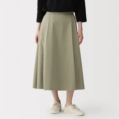 Gonna midi a pieghe in twill di cotone da donna