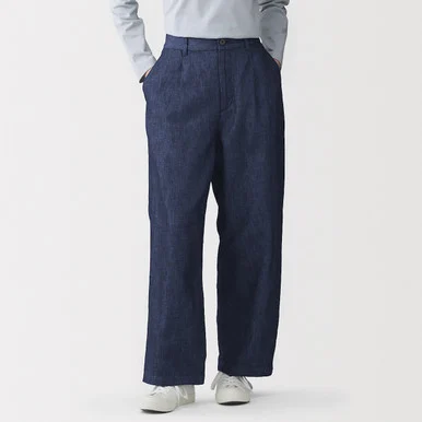 Pantaloni a gamba dritta in denim misto canapa da donna