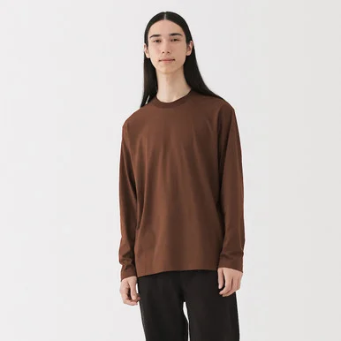 T‐shirt a maniche lunghe in cotone spazzolato da uomo