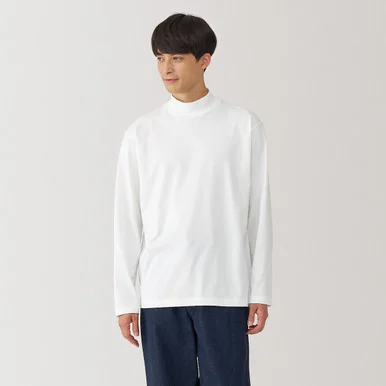 T‐shirt a collo alto a maniche lunghe in cotone spazzolato da uomo