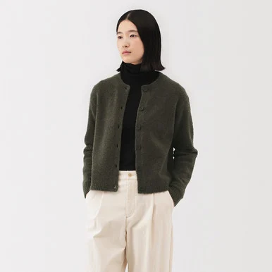 Cardigan girocollo bouclé misto lana da donna