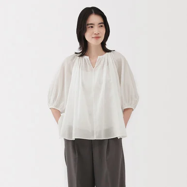 Camicia in voile di cotone ad alta torsione da donna