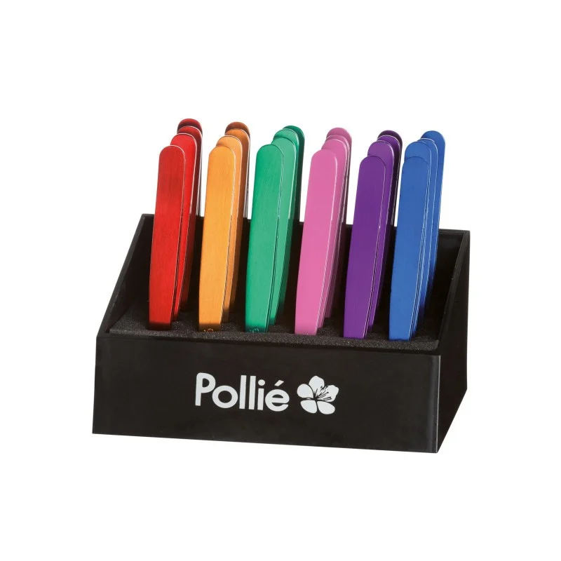 ESPOSITORE 24 PINZETTE OBLIQUE COLORATE 9,5 CM - Pollié