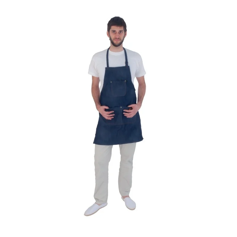 GREMBIULE BLU IN DENIM LINEA BARBIERE 75X65 CM - Barber Line