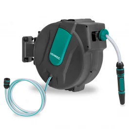 Avvolgitubo da parete automatico | Incl. Tubo da giardino da 25 m, ugello e raccordi - Acqua